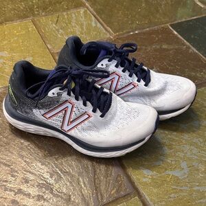 New Balance White and Blue Running Shoes